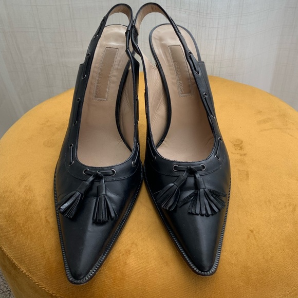 Michael Kors Black Leather Slingback Fringe Mules Size 8.5 - Picture 2 of 8